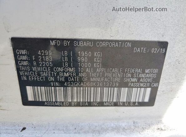 4S3GKAD68K3613739 2019 SUBARU IMPREZA White 
