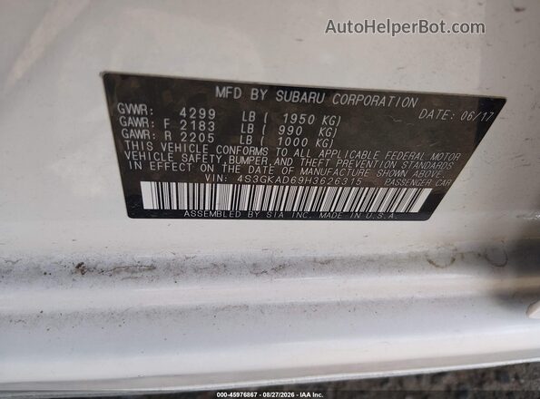 4S3GKAD69H3626315 2017 SUBARU IMPREZA White Widok komory silnika