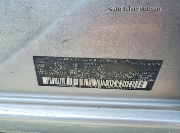 4S3GKAD6XJ3618682 2018 SUBARU IMPREZA Silver Vista de la etiqueta del VIN