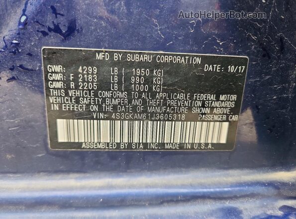 4S3GKAM61J3605318 2018 SUBARU IMPREZA Blue Շարժիչի բաժամունքի տեսք