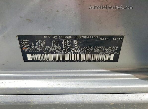 4S3GKAM61J3605996 2018 SUBARU IMPREZA Gray ძრავის განყოფილების ხედი
