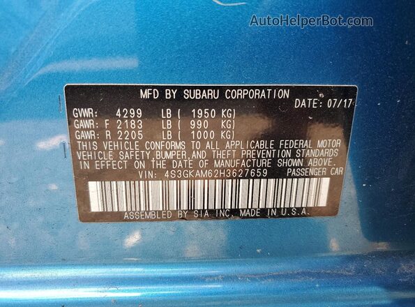 4S3GKAM62H3627659 2017 SUBARU IMPREZA Blue Շարժիչի բաժամունքի տեսք