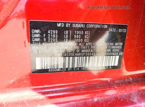 4S3GKAM66P3604898 2023 SUBARU IMPREZA Red Vista del compartimento del motor