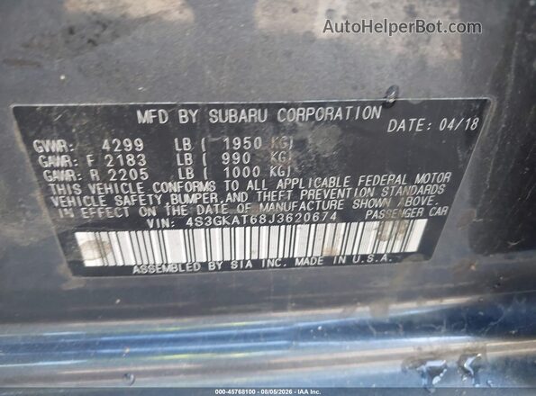 4S3GKAT68J3620674 2018 SUBARU IMPREZA Gray Engine compartment view