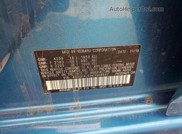 4S3GKAU68K3608847 2019 SUBARU IMPREZA Blue ძრავის განყოფილების ხედი