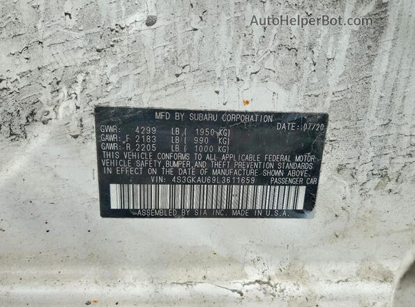 4S3GKAU69L3611659 2020 SUBARU IMPREZA White ძრავის განყოფილების ხედი