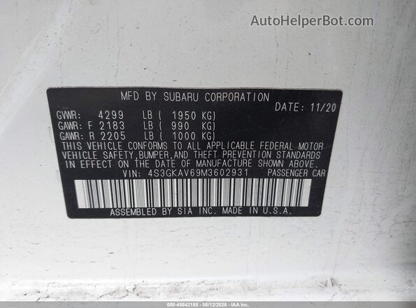 4S3GKAV69M3602931 2021 SUBARU IMPREZA White Widok komory silnika