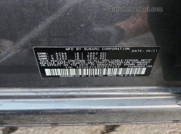 4S3GKAV69M3607322 2021 SUBARU IMPREZA Gray Engine compartment view