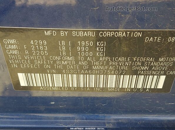 4S3GTAA60H3754072 2017 SUBARU IMPREZA Blue Widok komory silnika