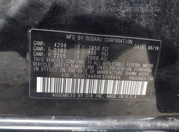 4S3GTAA60K3748666 2019 SUBARU IMPREZA Black Vista del compartimento del motor