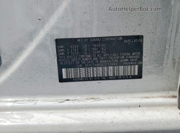 4S3GTAA60K3753060 2019 SUBARU IMPREZA White Вид підкапотного простору