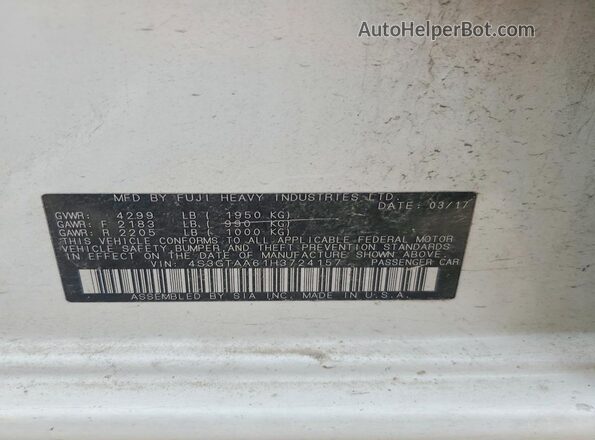 4S3GTAA61H3724157 2017 SUBARU IMPREZA White Vista de la etiqueta del VIN