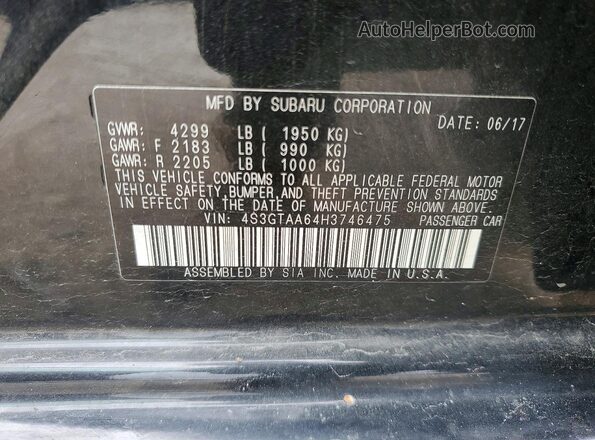 4S3GTAA64H3746475 2017 SUBARU IMPREZA Black Widok naklejki z numerem VIN