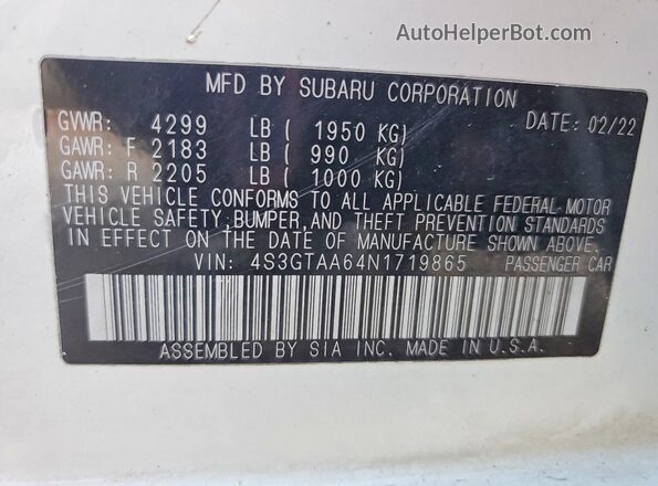 4S3GTAA64N1719865 2022 SUBARU IMPREZA Белый Вид подкапотного пространства