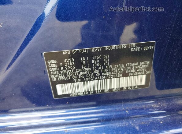 4S3GTAA65H3725666 2017 SUBARU IMPREZA Blue Vista interior de 360 grados