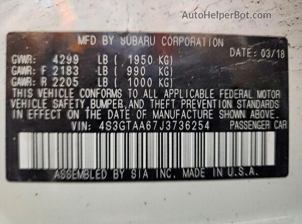 4S3GTAA67J3736254 2018 SUBARU IMPREZA White ძრავის განყოფილების ხედი