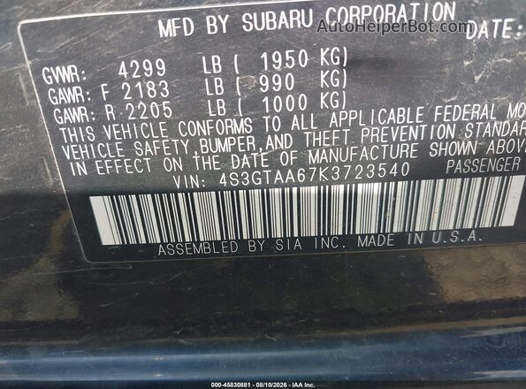 4S3GTAA67K3723540 2019 SUBARU IMPREZA Черный Вид подкапотного пространства