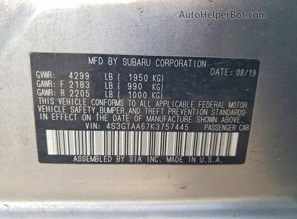 4S3GTAA67K3757445 2019 SUBARU IMPREZA Silver Widok komory silnika