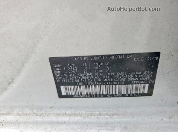 4S3GTAA6XJ1730475 2018 SUBARU IMPREZA White Вид наклейки з VIN-кодом