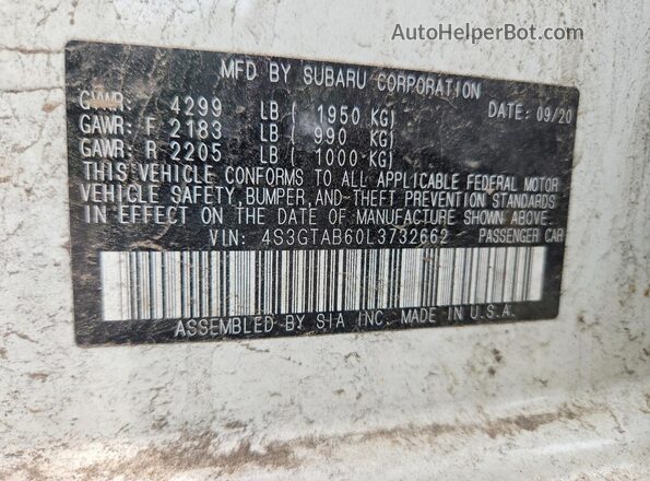 4S3GTAB60L3732662 2020 SUBARU IMPREZA White Engine compartment view