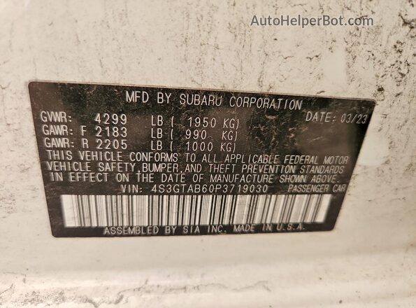 4S3GTAB60P3719030 2023 SUBARU IMPREZA White ძრავის განყოფილების ხედი