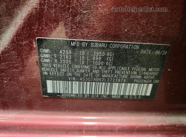 4S3GTAB62L3723879 2020 SUBARU IMPREZA Red Vista de la etiqueta del VIN