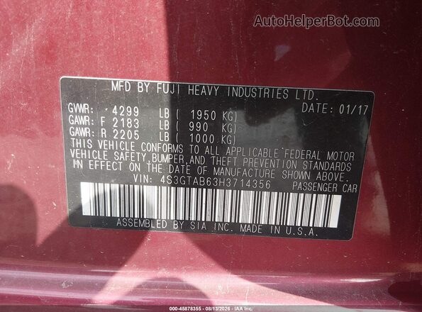 4S3GTAB63H3714356 2017 SUBARU IMPREZA Red Вид підкапотного простору