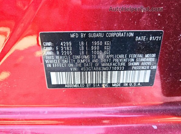 4S3GTAB63M3710933 2021 SUBARU IMPREZA Red Widok komory silnika
