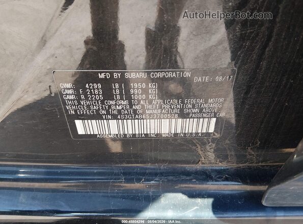 4S3GTAB65J3700528 2018 SUBARU IMPREZA Black Engine compartment view