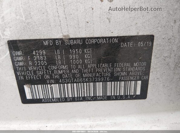 4S3GTAB65K3739976 2019 SUBARU IMPREZA Белый Вид подкапотного пространства
