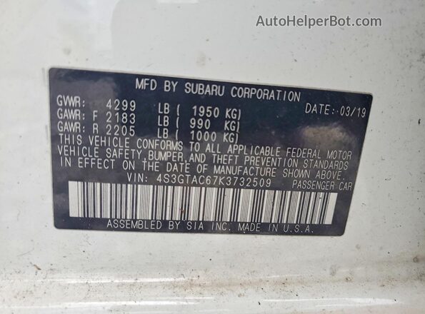 4S3GTAC67K3732509 2019 SUBARU IMPREZA White Vista de la etiqueta del VIN