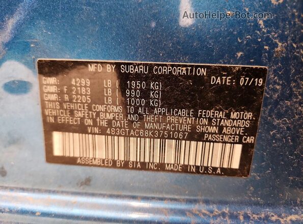 4S3GTAC68K3751067 2019 SUBARU IMPREZA Blue Widok naklejki z numerem VIN