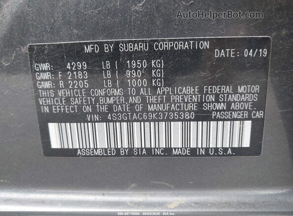 4S3GTAC69K3735380 2019 SUBARU IMPREZA Gray Engine compartment view