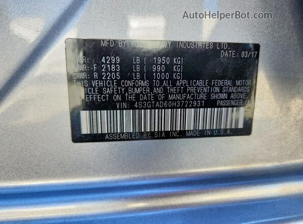 4S3GTAD60H3722931 2017 SUBARU IMPREZA Silver Widok naklejki z numerem VIN
