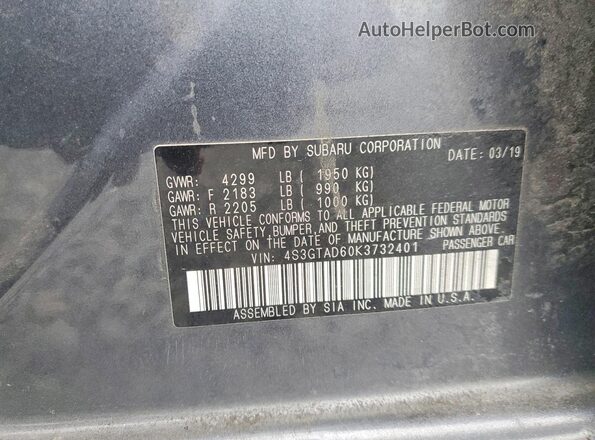 4S3GTAD60K3732401 2019 SUBARU IMPREZA Charcoal Շարժիչի բաժամունքի տեսք