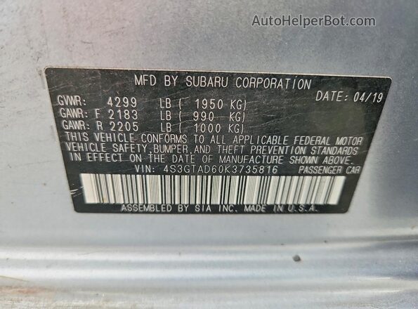 4S3GTAD60K3735816 2019 SUBARU IMPREZA Silver ძრავის განყოფილების ხედი