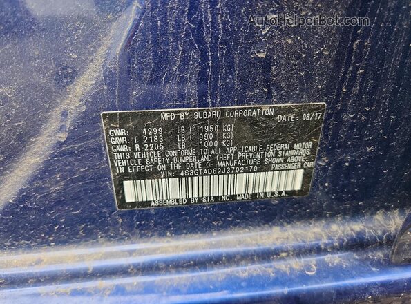 4S3GTAD62J3702170 2018 SUBARU IMPREZA Blue Widok naklejki z numerem VIN