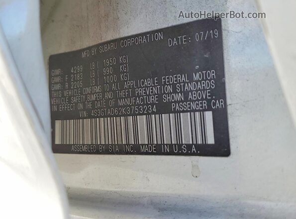 4S3GTAD62K3753234 2019 SUBARU IMPREZA White Vista del compartimento del motor