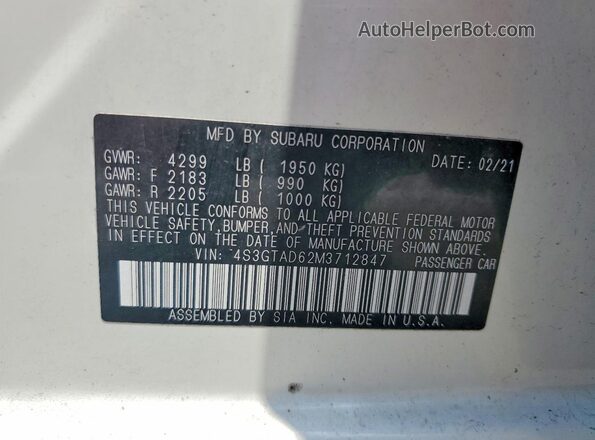 4S3GTAD62M3712847 2021 SUBARU IMPREZA White ძრავის განყოფილების ხედი