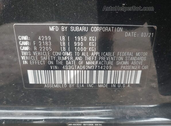 4S3GTAD62M3714209 2021 SUBARU IMPREZA Черный Вид подкапотного пространства