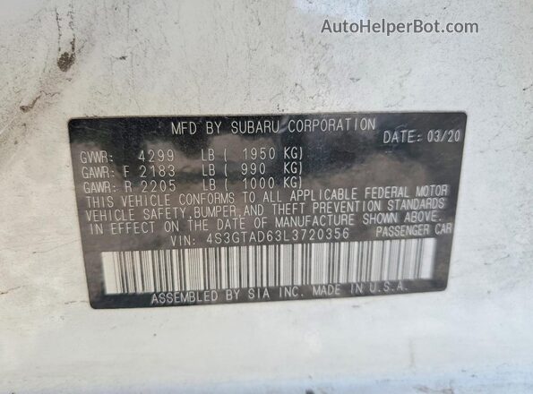 4S3GTAD63L3720356 2020 SUBARU IMPREZA White Панорамний вид салону 360°