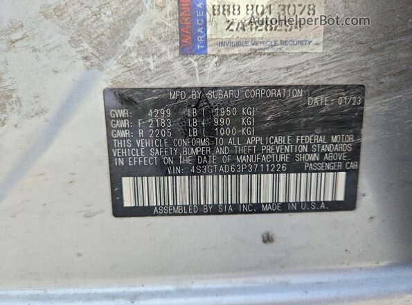 4S3GTAD63P3711226 2023 SUBARU IMPREZA Silver სალონის 360-გრადუსიანი ხედი