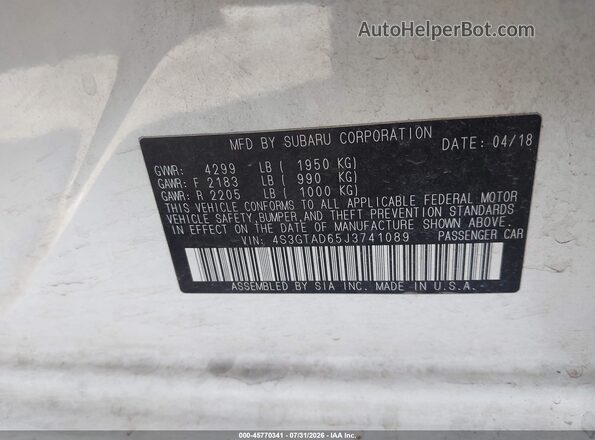 4S3GTAD65J3741089 2018 SUBARU IMPREZA White Շարժիչի բաժամունքի տեսք