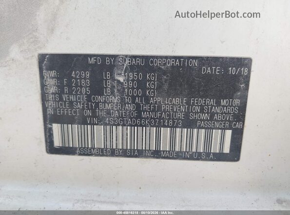4S3GTAD66K3714873 2019 SUBARU IMPREZA White Widok komory silnika