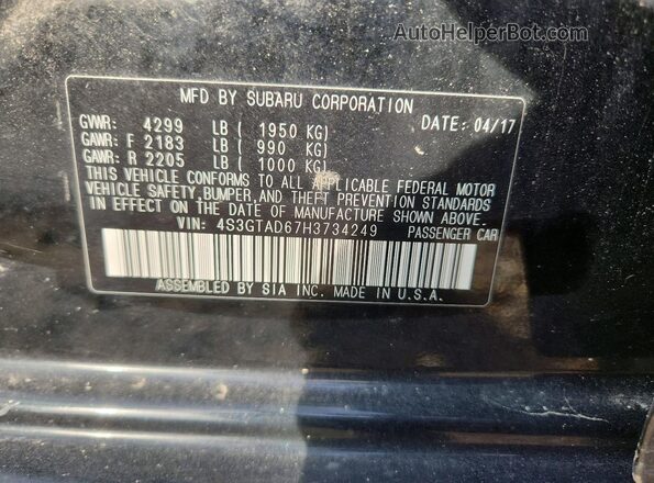 4S3GTAD67H3734249 2017 SUBARU IMPREZA Черный Вид подкапотного пространства