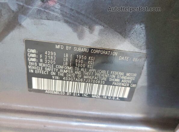 4S3GTAD67J3700835 2018 SUBARU IMPREZA Gray Vista del compartimento del motor