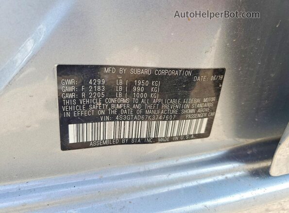 4S3GTAD67K3747607 2019 SUBARU IMPREZA Silver Շարժիչի բաժամունքի տեսք