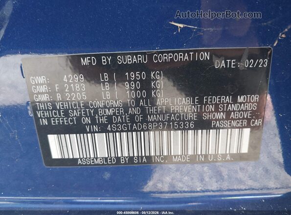 4S3GTAD68P3715336 2023 SUBARU IMPREZA Blue Вид підкапотного простору