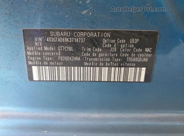 4S3GTAD69K3714737 2019 SUBARU IMPREZA Blue Շարժիչի բաժամունքի տեսք