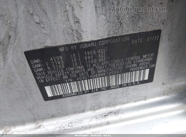 4S3GTAD69N3726987 2022 SUBARU IMPREZA Gray Vista del compartimento del motor
